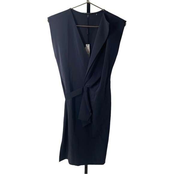 Elie Tahari Size‎ 4 Dalia Wrap Dress Navy Blue Bow Front Wedding Guest Old Money - Picture 10 of 15